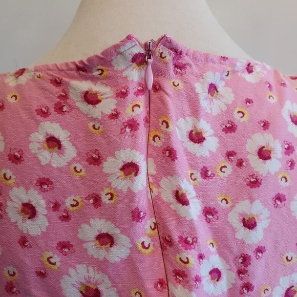 Y2K Womens Pink Floral Sleeveless Dress Knee Length Cotton Bubblegum Surplice LG - Picture 4 of 7